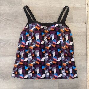 Dreamsuit Plus Women’s Tankini Top Black Geometric Pattern Size 22W